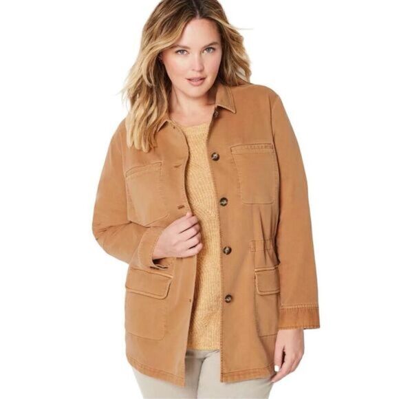 J. Jill Utility Jacket Petite Large‎ Drawstring Waist Pockets Brown - Picture 1 of 8